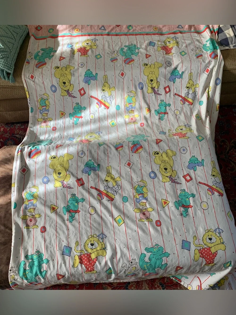 Vintage Franco Duck Alligator Hippo Cat Stripes Geo Pattern Twin Flat Sheet